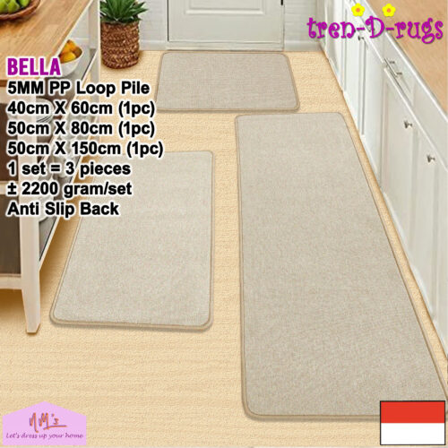 Tren-D-rugs 3 pcs keset kaki polos anti slip
