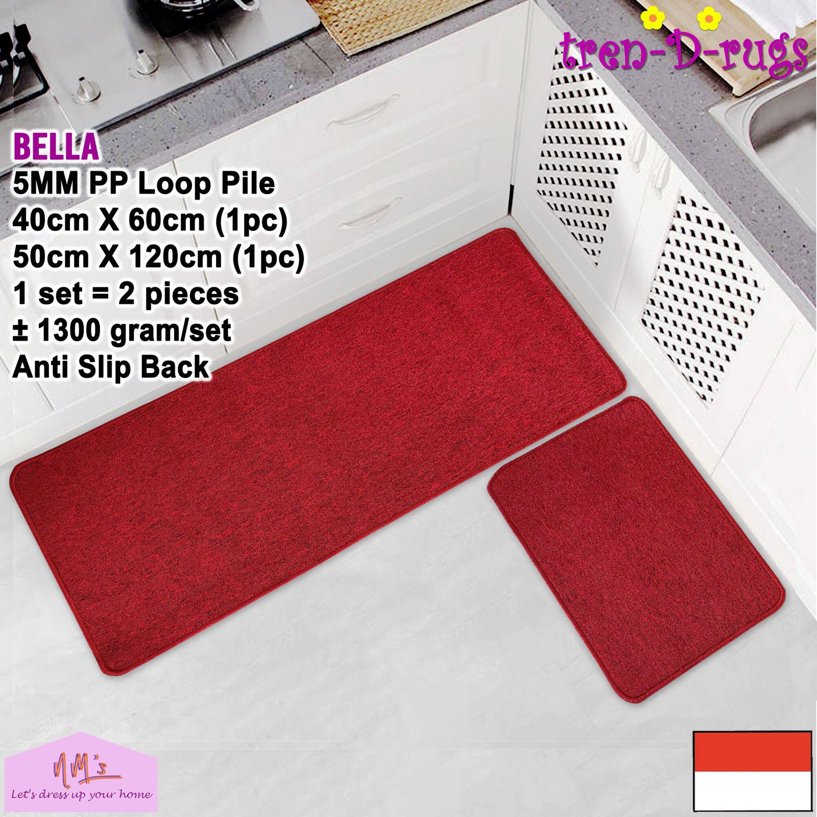 Tren-D-rugs 2 pcs set keset kaki polos anti slip 50 cm x 120 cm