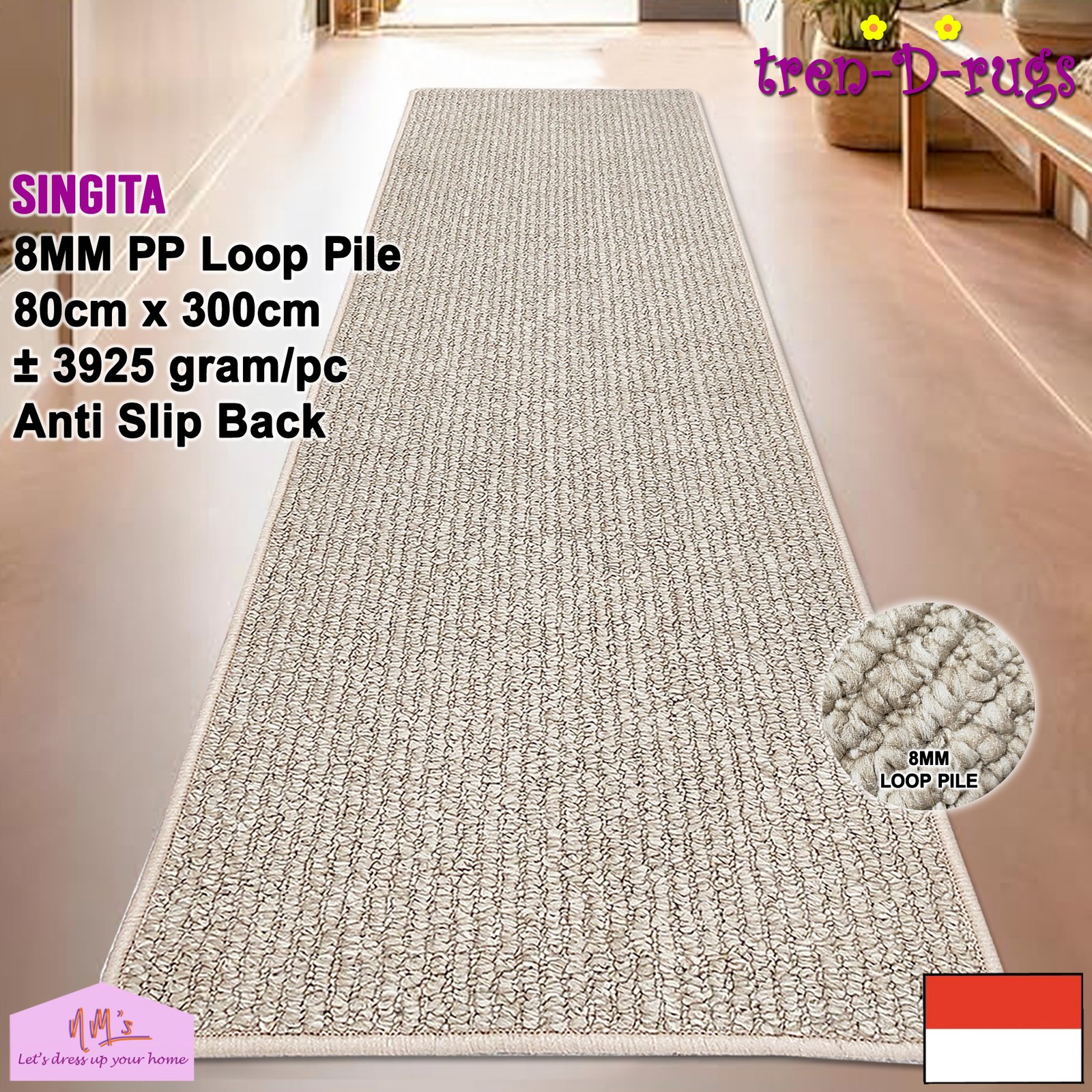 Tren-D-rugs karpet salur polos estetik 80 cm x 300 cm