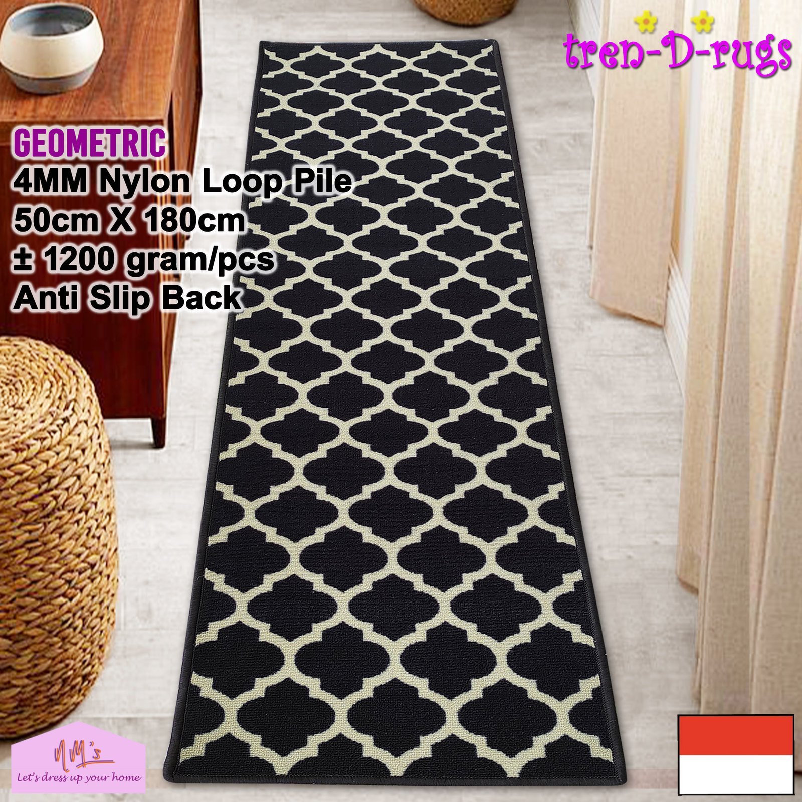 Tren-D-rugs Karpet geometris scandinavian 50 cm x 180 cm