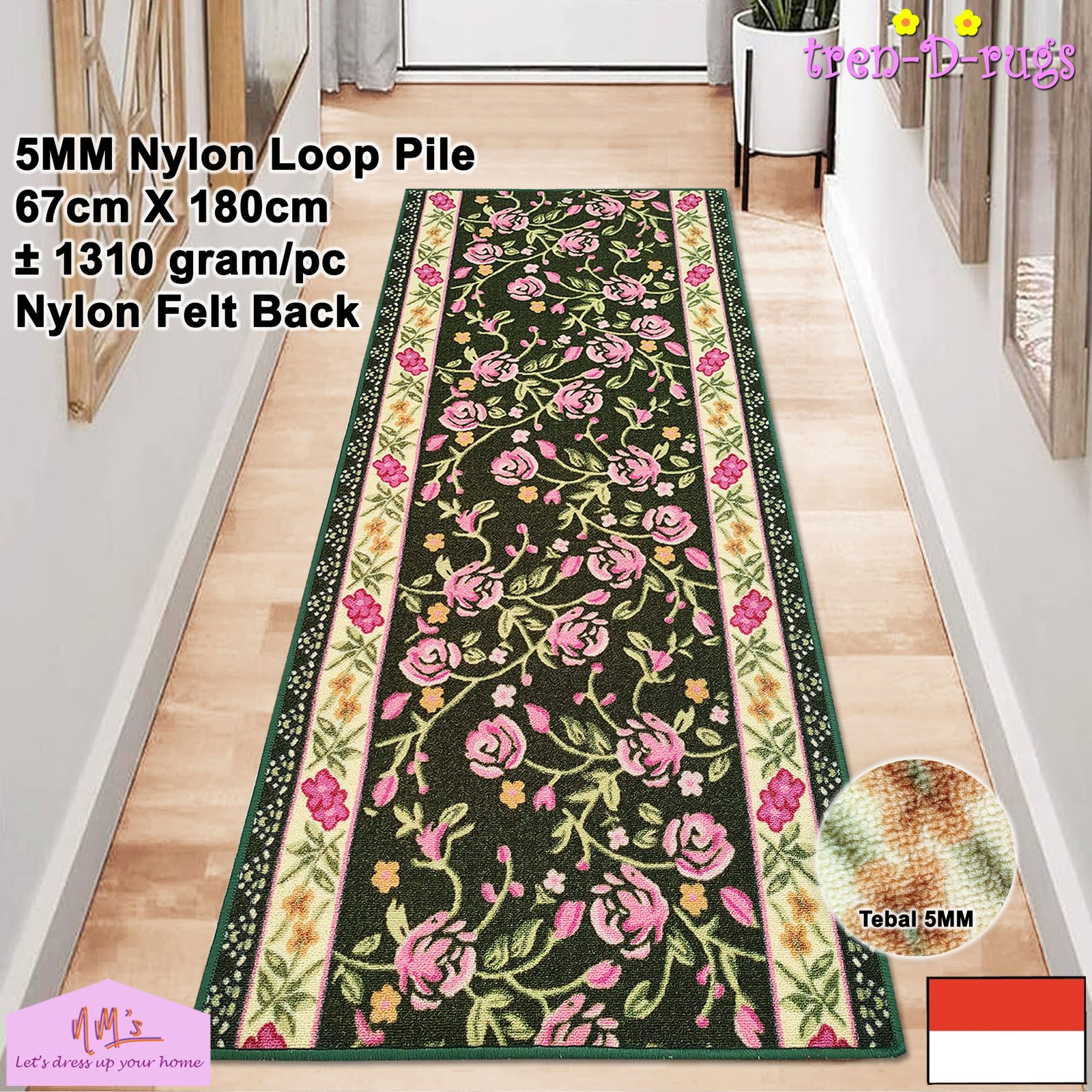 Keset kaki lorong motif aesthetic 67 cm x 180 cm