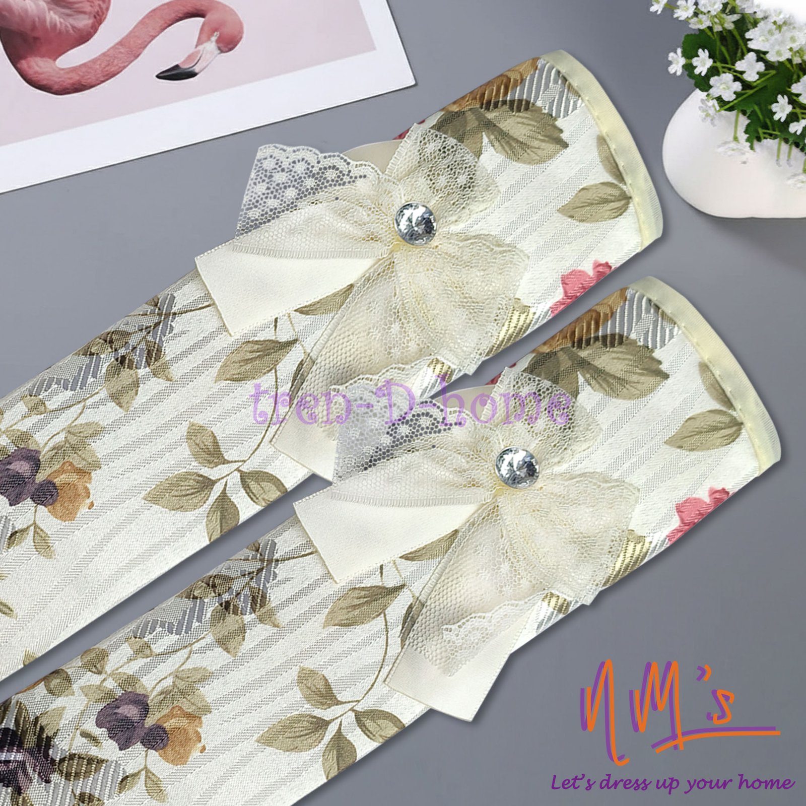 Sarung pegangan pintu motif bunga 2 pcs set 28 cm x 15 cm - Gambar 2