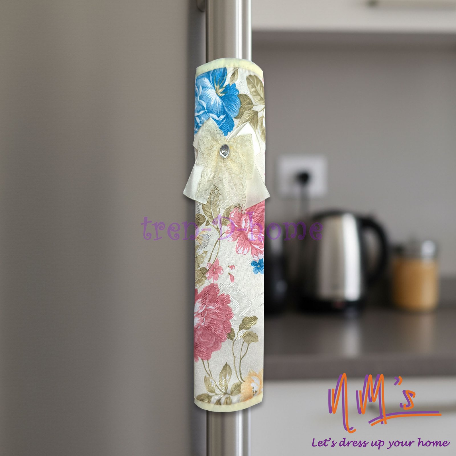 Sarung pegangan pintu motif bunga 2 pcs set 28 cm x 15 cm - Gambar 3