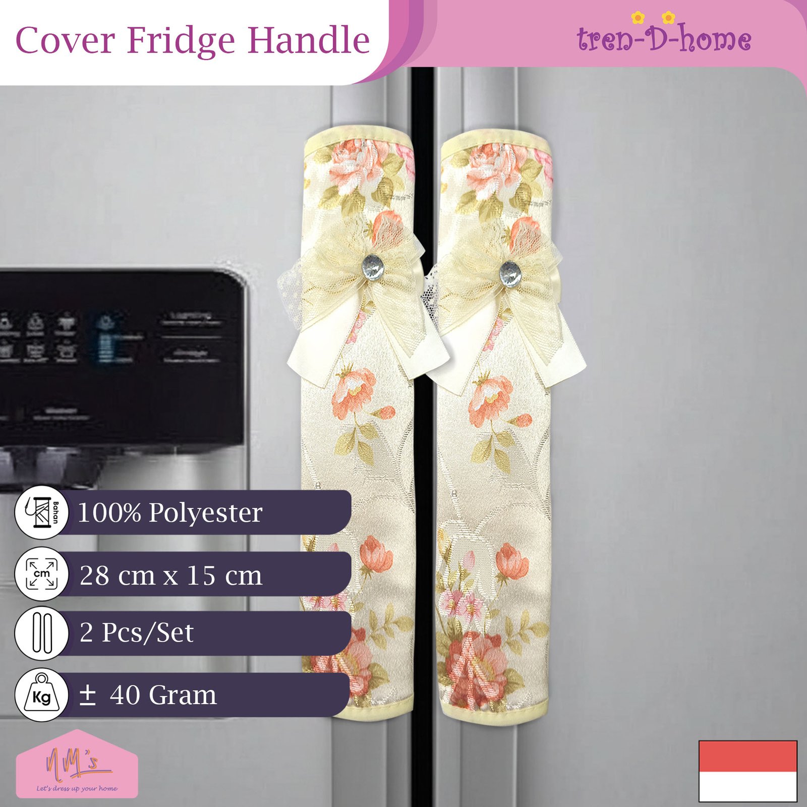 Sarung pegangan pintu motif bunga 2 pcs set 28 cm x 15 cm