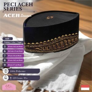 Peci hitam halus motif bordir tradisional elegan tinggi 9 cm