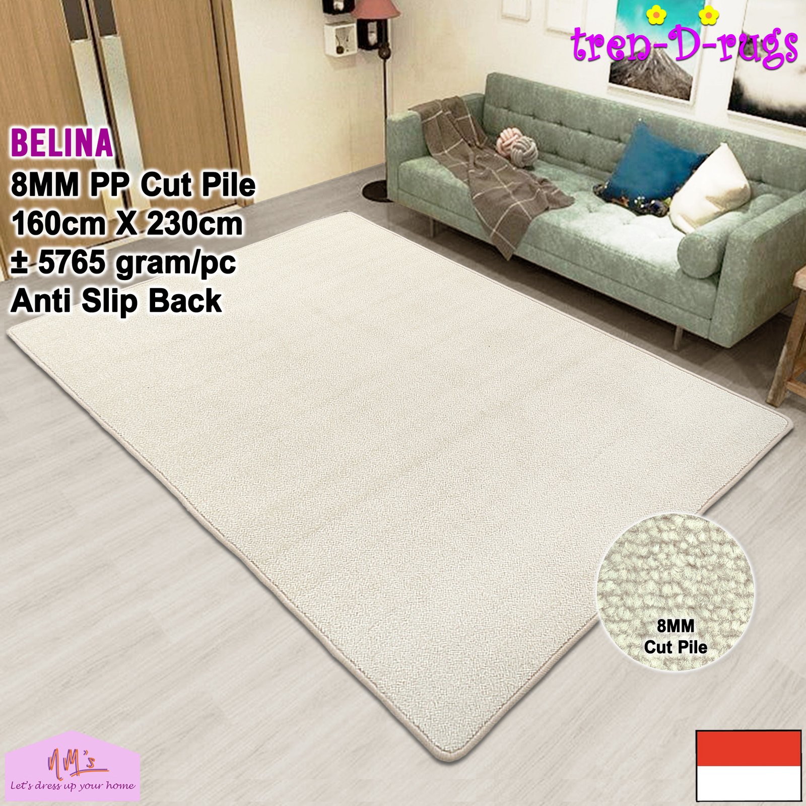 Tren-D-rugs Karpet polos permadani modern 160 cm x 230 cm