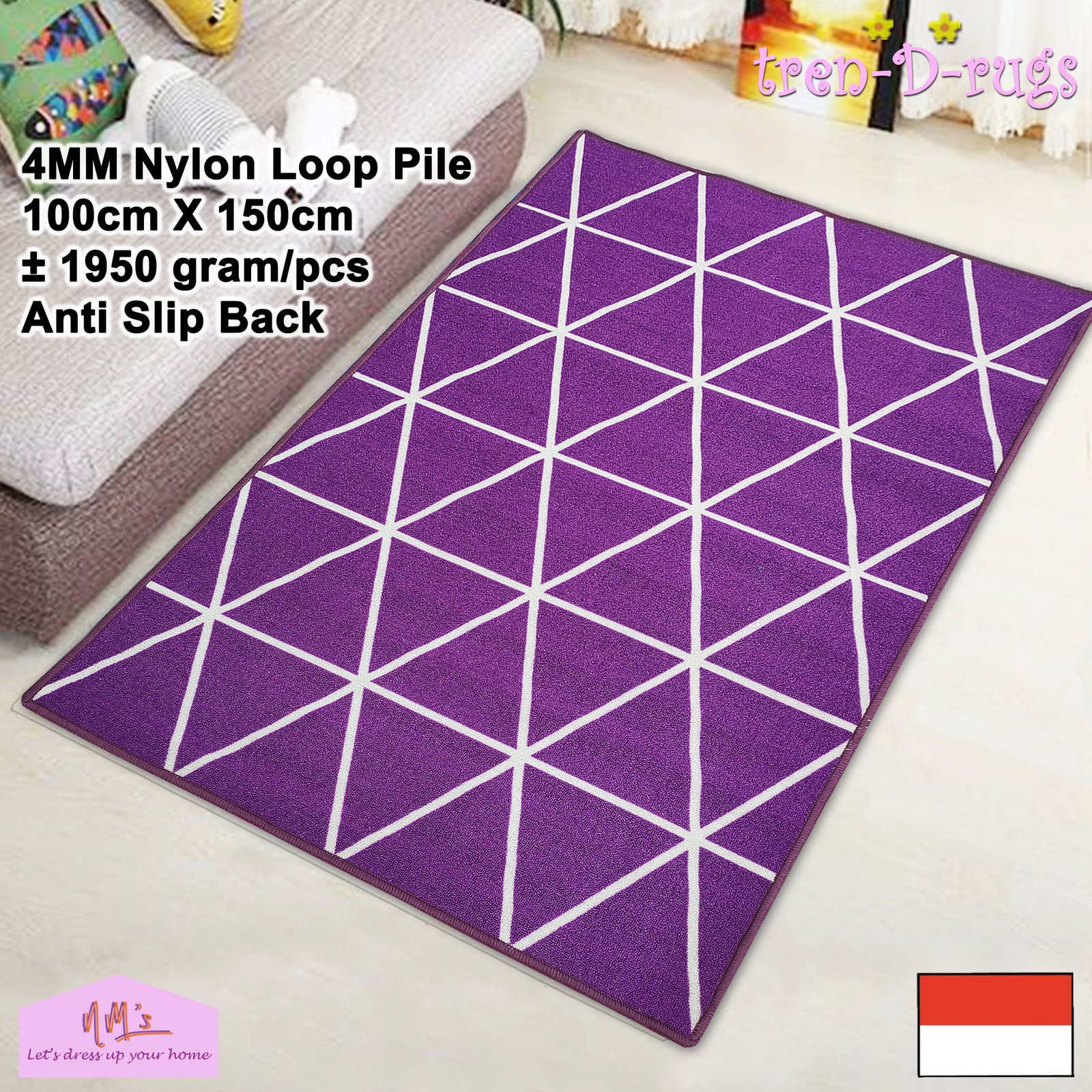 Tren-D-rugs Karpet permadani bulu anti slip 100 cm x 150 cm