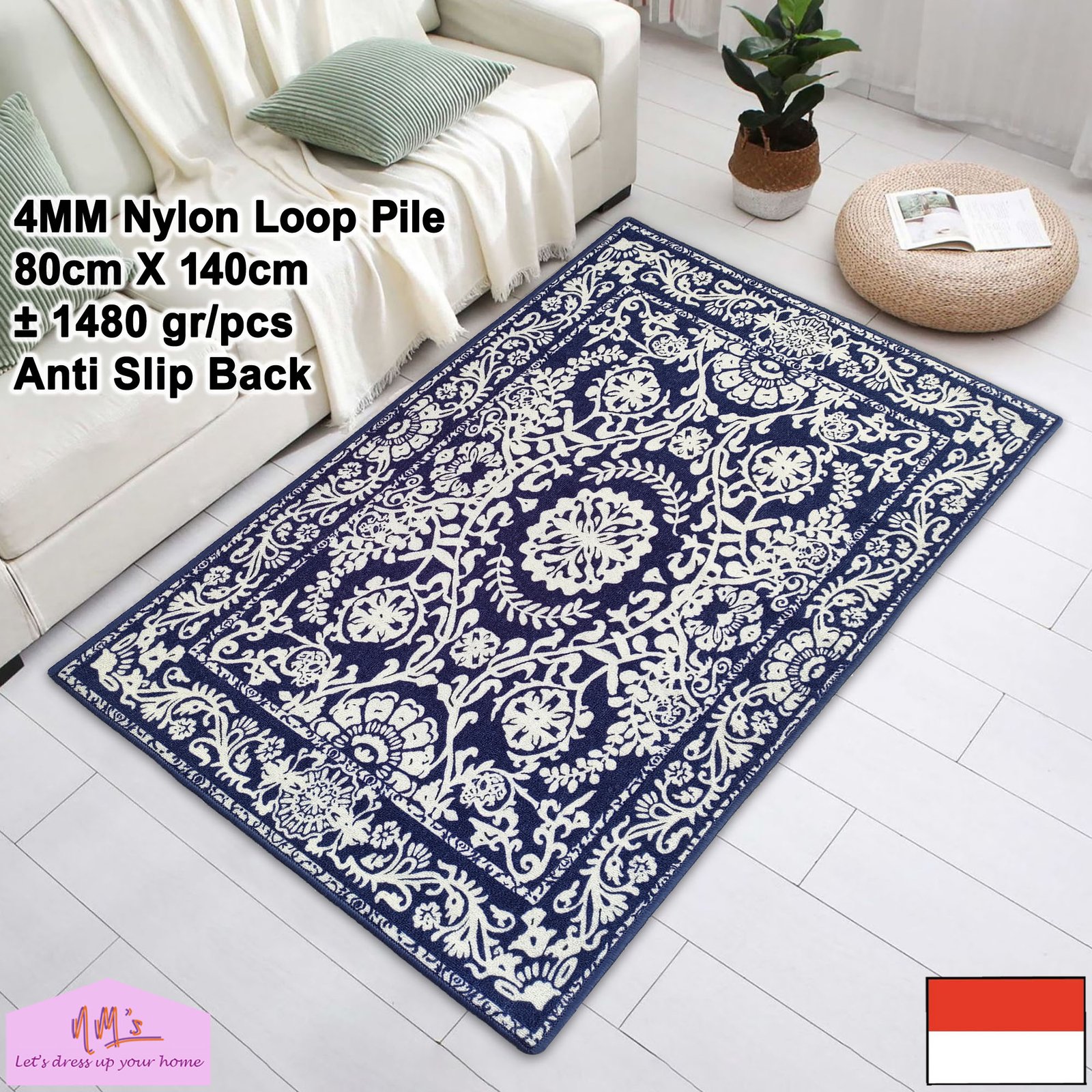 Karpet eropa permadani motif klasik aesthetic 80 cm x 140 cm