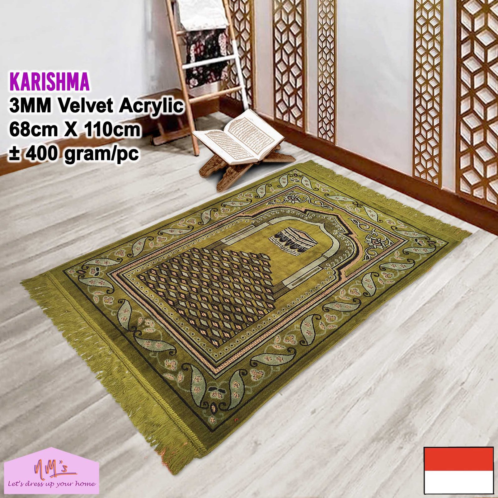 Sajadah Karishma beludru motif acak turki 68 cm x 110 cm
