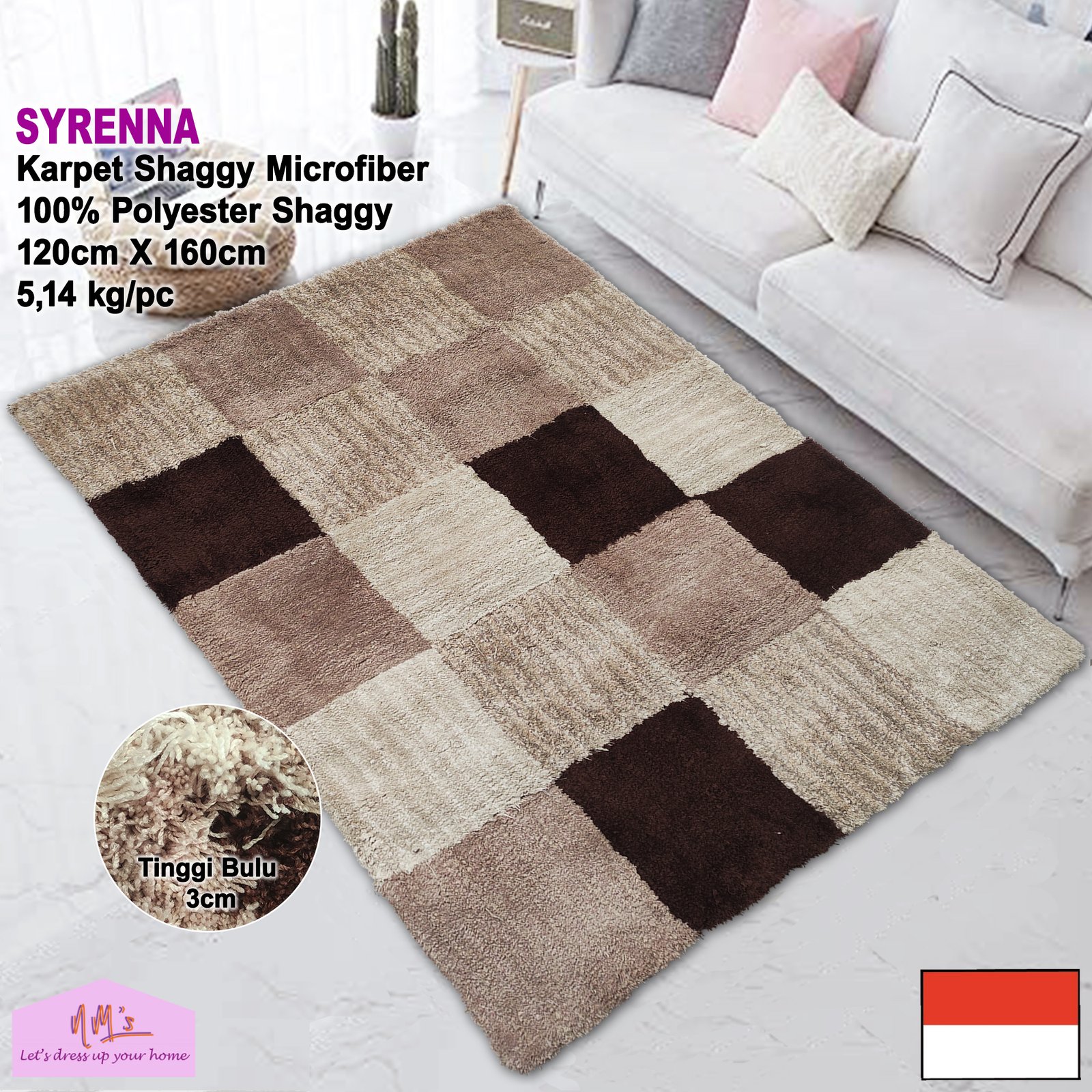 Tren-D-rugs - Karpet Shaggy MCR 01 Polyester 120 cm x 160 cm