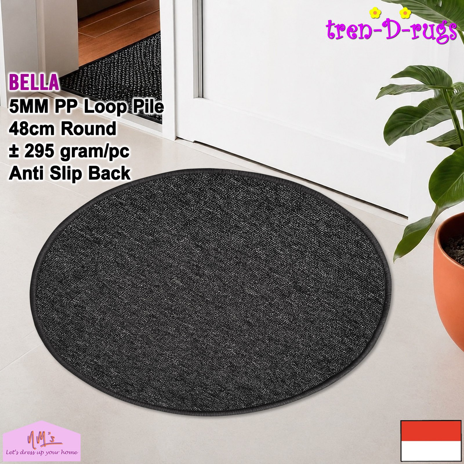 Tren-D-rugs Keset polos round anti slip bulu diameter 48 cm