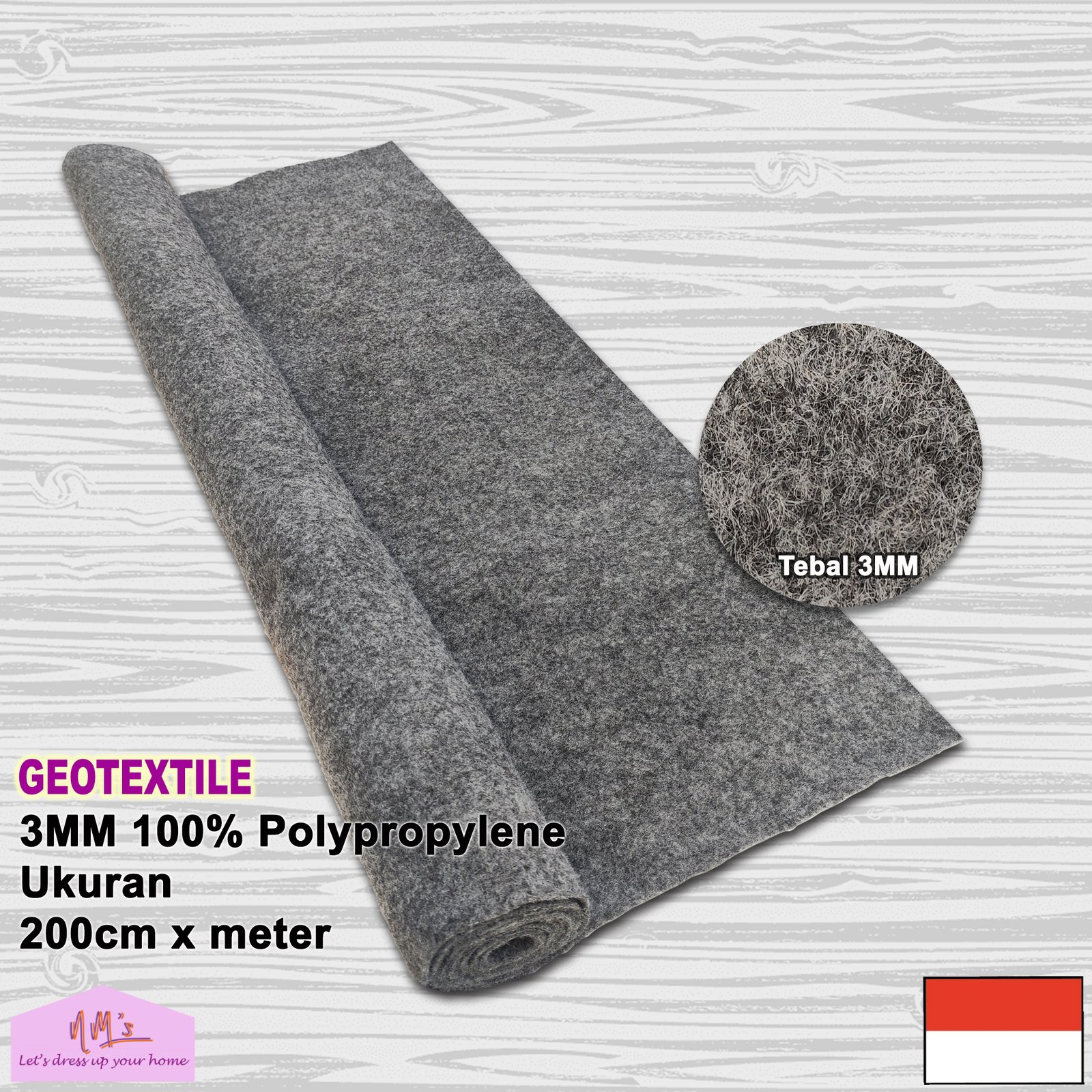 Karpet Geotextile non woven bludru lebar 200 cm/meteran