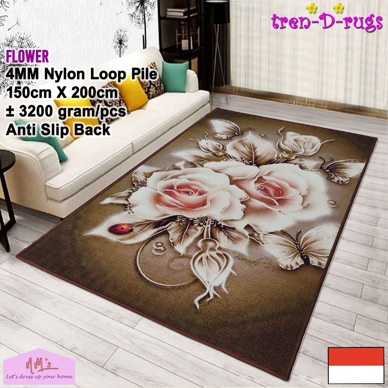 Tren-D-rugs Karpet digital print stylized flower permadani 150 cm x 200 cm - Gambar 5