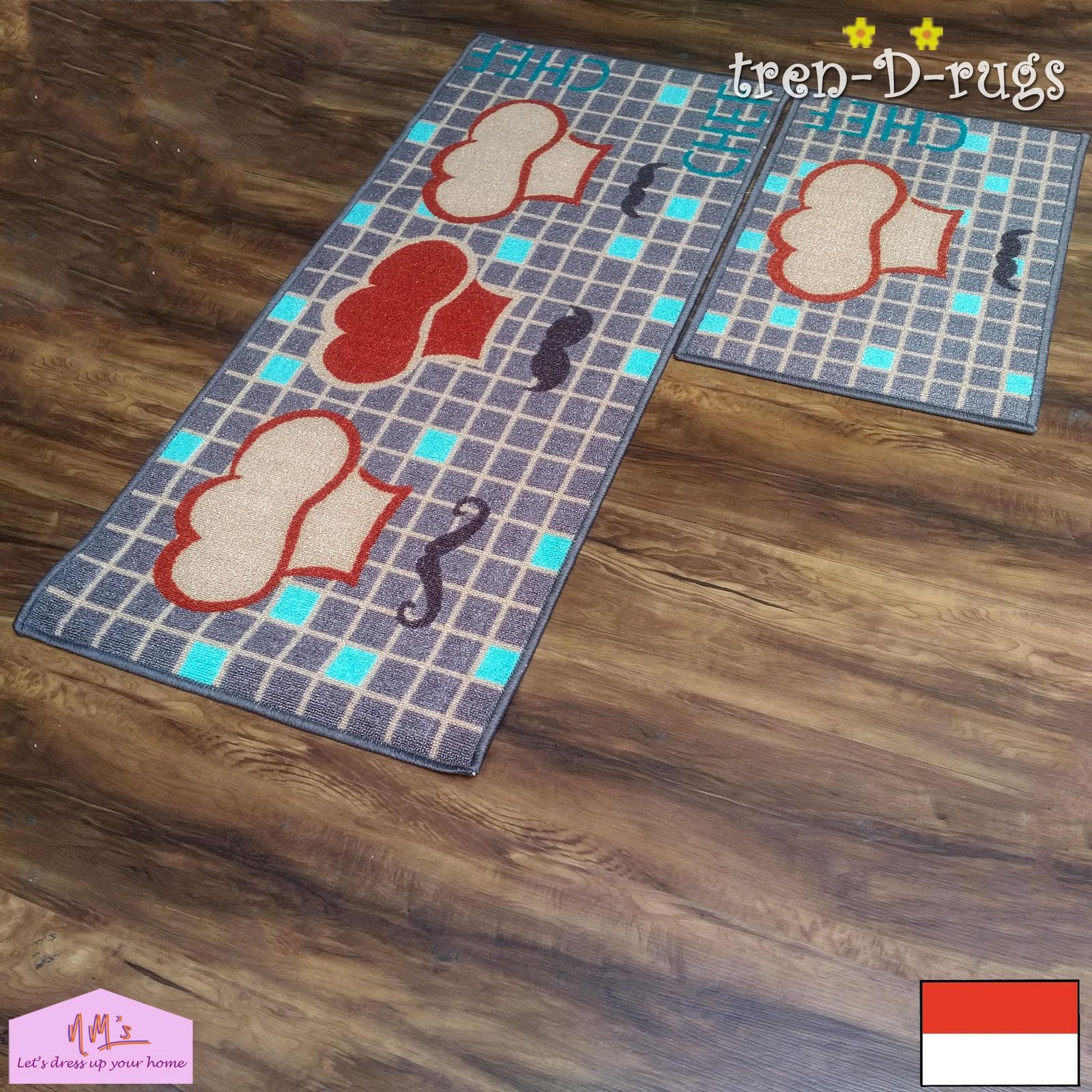 Tren-D-rugs Karpet Chef Hat Printed Gel Back 2 pcs set 50 cm x 120 cm - Gambar 17