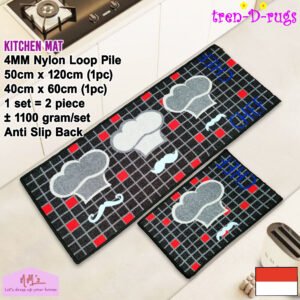 Tren-D-rugs Karpet Chef Hat Printed Gel Back 2 pcs set 50 cm x 120 cm