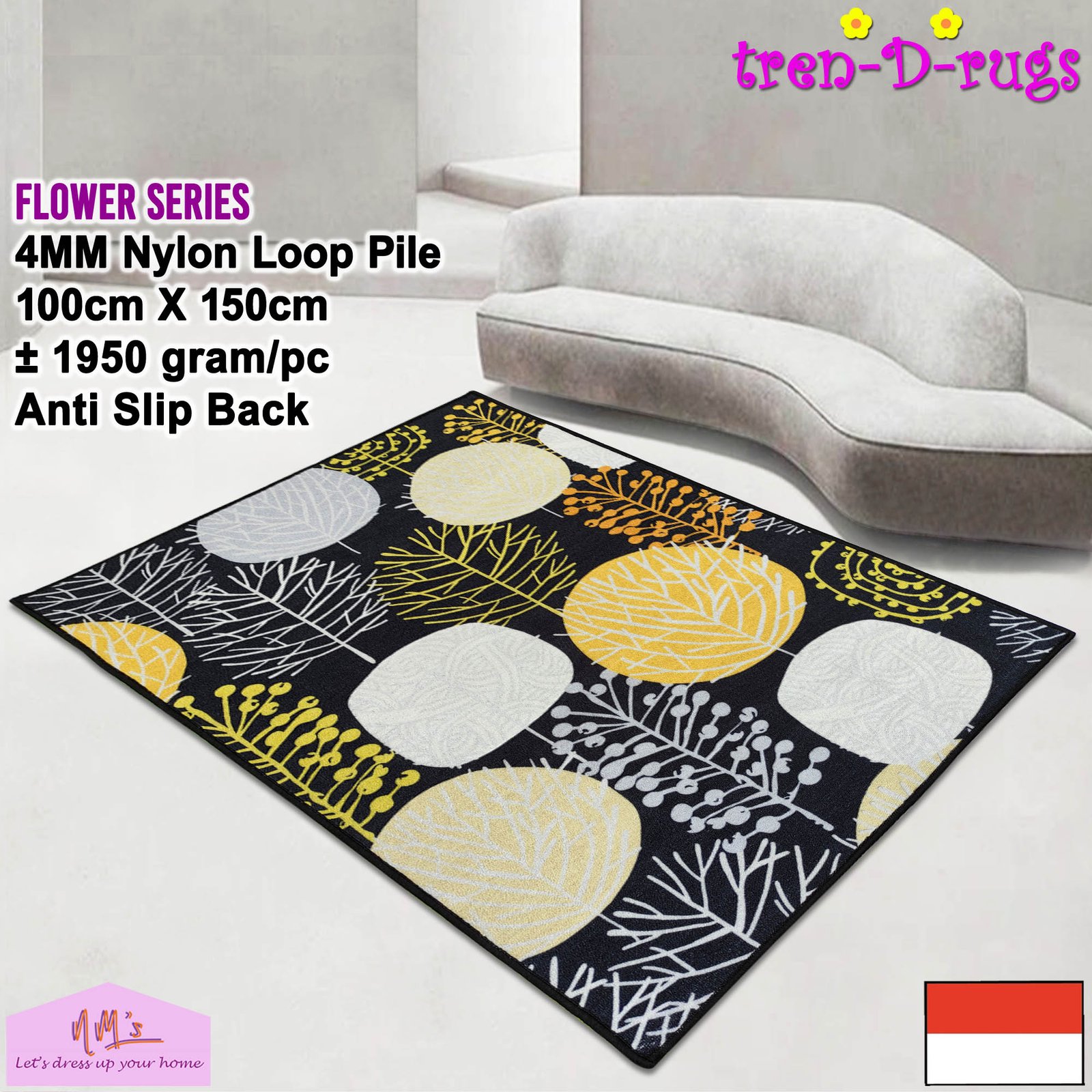 Tren-D-rugs Karpet digital print stylized flower permadani 100 cm x 150 cm