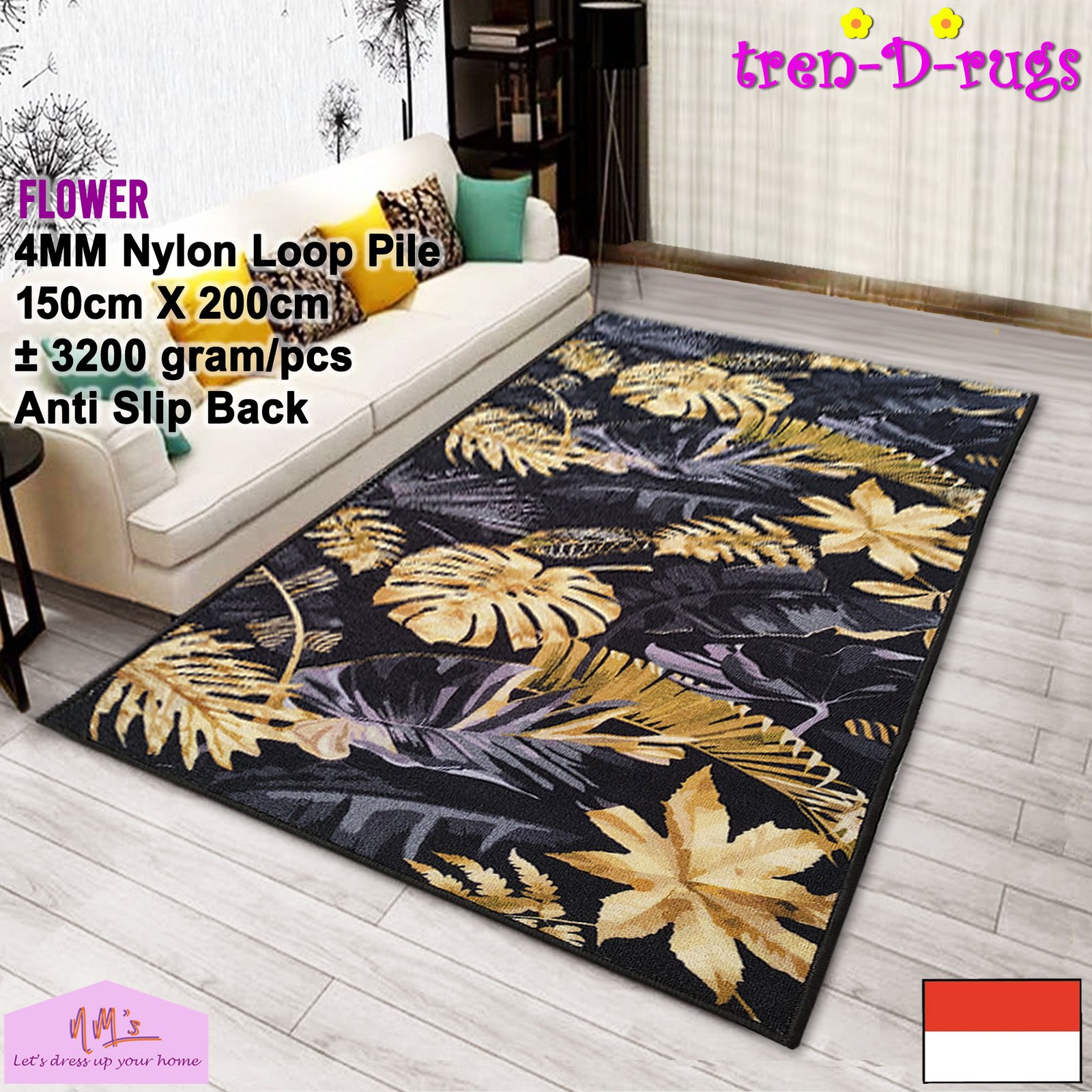 Tren-D-rugs Karpet digital print stylized flower permadani 150 cm x 200 cm