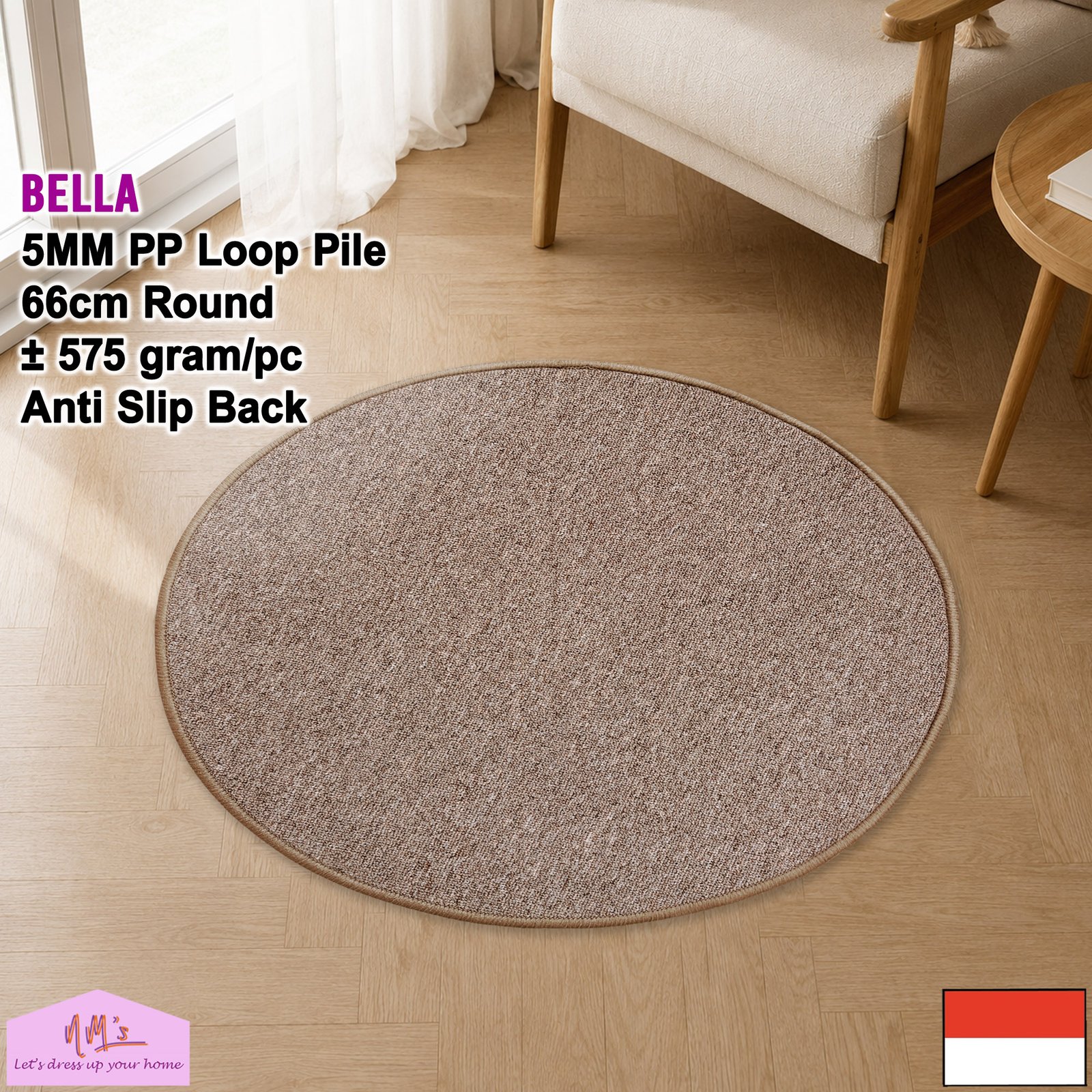 Tren-D-rugs Keset polos round anti slip bulu diameter 66 cm